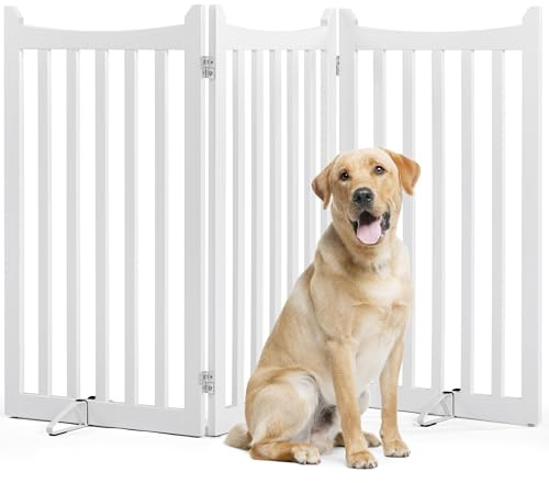 Yaheetech Absperrgitter Hund Schutzgitter, HxB: 90,5 x 151,5 cm, kaminschutzgitter mit 2 Stützfüßen, Faltbares hundegitter, Treppengitter, Absperrgitter für Küche/Flur/Treppe/Balkon, 3 Paneelen, Weiß