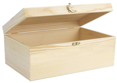 Holzkiste mit Deckel 25*15*8cm, Holztruhe Erinnerungsbox Holzbox Allzweckkiste Aufbewahrungsbox Schmuckkästchen mit Scharnierdeckel Erinnerungskiste Bastel Geschenkbox Spielzeug Werkzeuge Gd hardware