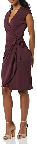 Amazon Essentials Damen Klassisches Wickelkleid mit Flügelärmeln (erhältlich in Übergröße), Burgunderrot, L