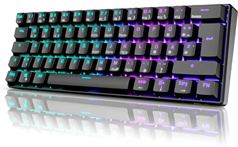 RK61 RGB Gaming-Tastatur, 2,4 GHz Wireless/Bluetooth/Wired 60% Mechanische Tastatur 61 Tasten, Hot-Swap-fähiger Brauner Schalter mit RGB-Beleuchtung Kompatibel für Win/Mac, Schwarz (QWERTZ)