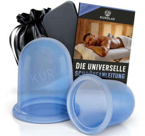 KURGLAS [Das Original] Schröpfgläser Silikon [2 Stück] - Effektive Schröpfen Silikon mit Faszienschaber - Dermatest: Sehr Gut - Schröpfglas - Schröpfset mit e-Book - Gegen Verspannungen & Cellulite