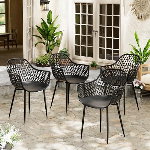 buybyroom Gartenstühle 4er Set,Outdoor Sessel Skandinavisch,Balkonmöbel Loungesessel Outdoor für Kleiner Balkon,Terrassenstühle 120kg Belastbar,Schwarz