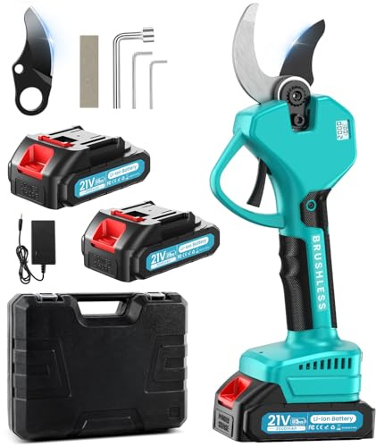 Akku Astschere Akku Gartenschere, Max 50MM Professionelle Elektrische Gartenschere mit LCD-Display & 2x 21V 2000mAh Batterien,6-12 Arbeitsstunden,900W Bürstenlosem Motor für Gartenarbeit, Obstbäume