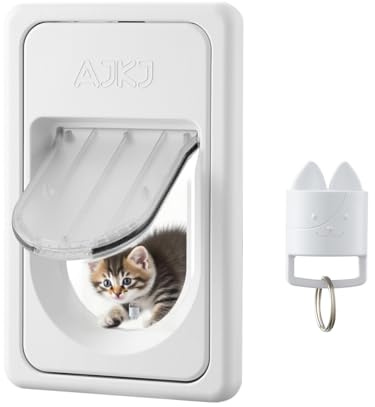 AJKJ Intelligente elektronische Haustiertür, automatische Katzen- und Hundetür mit 3 Modi, batteriebetriebene elektronische Sensor-Haustiertür mit 1 Sensorschlüssel, passend für kleine/mittelgroße