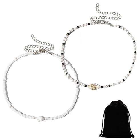 Cosswe Boho Muschel Choker Halskette 2 Stück Weiße Perlen Muschelkette Kurze Muschel Perle Halsketten Natural Shell Boho Choker Halskette Strand Halskette Schmuck Für Frauen Mädchen