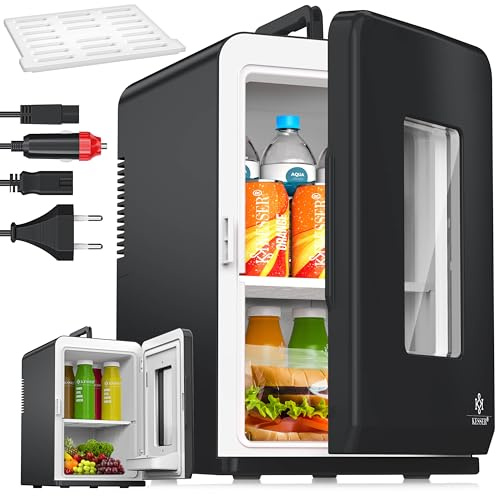 KESSER® 2in1 Mini Kühlschrank Kühlbox 15 Liter Kühl & Heizfunktion Tragbarer AC DC 220-240V/12V Steckdose & Zigarettenanzünder Warmhaltebox Thermobox Auto Büros Zimmer Camping Garten Schwarz