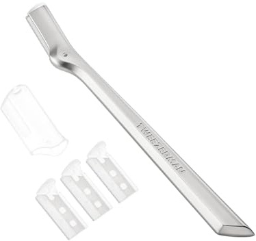 TWEEZERMAN Augenbrauenrasierer mit Wechselklingen (3 Klingen, Präzisionsrasierer, rostfreier Edelstahl), Silber