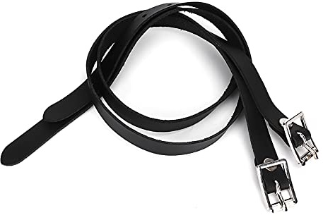 Tiiyee Sporenriemen Schwarz, Leder Sporenriemen mit Edelstahlschnalle Riding Pferdespornriemen Lederriemen mit Schnalle Reitzubehör Verstellbar Pferdewerkzeug Zubehör für Kinder Damen Herren 50 cm