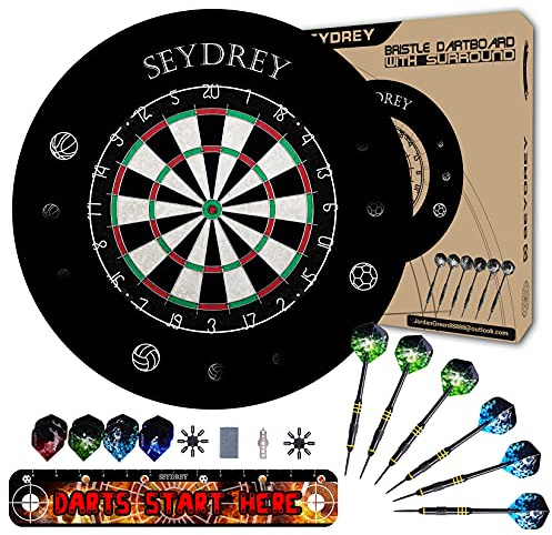 Dartscheibe Steeldart mit Schutzring Dartscheibe Kork Steeldartscheibe Dartboard Profi mit Pfeilen 6 Dartpfeile