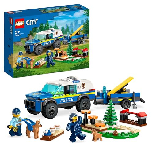 LEGO 60369 City Mobiles Polizeihunde-Training, Polizeiauto-Spielzeug mit Anhänger, Hunde- und Welpenfiguren, Tier-Set für Kinder ab 5 Jahren