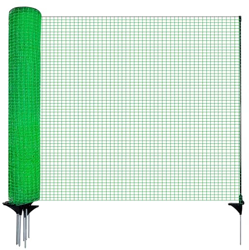 Signstek Weidezaun, mobiler Zaun 90 cm hoch, 25m lang, 15 Pfähle, Gartennetz, Campingzaun, Hühnerzaun, Hundezaun, Absperrzaun, Steckzaun, Begrenzungszaun