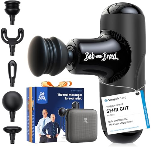BOB AND BRAD Q2 Mini Massagepistole, Tiefengewebe Percussion Massagegerät mit 5 Aufsätzen & Koffer, Elektrische Massage Gun für Rücken & Beine, Ultra-Leise & Klein, Ideal für Büro & Sport