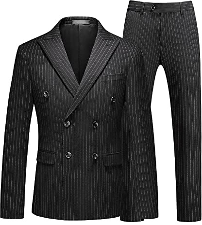 MOGU Herrenanzug, 3-teilig, zweireihig, Nadelstreifen, schmale Passform, Smokingjacke, Weste, Hose für Business, Hochzeit, Abschlussball