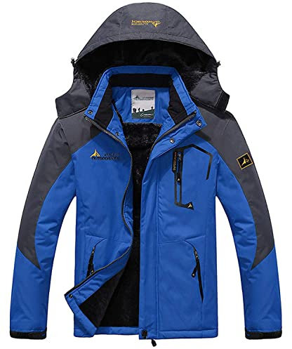 Memoryee Herren Ski Jacke Warmer Gefüttert Winter Fleece Mantel Wasserdichter mit Abnehmbarer Kapuze Outdoorjacke