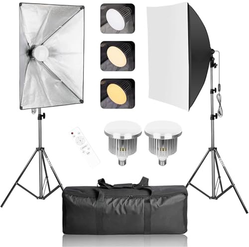 EMART Softbox Set 50 x 70cm, Softbox Beleuchtung Kit 85W 3000-6000K Dimmbare LED für Video, Fotografie, Studio Porträts