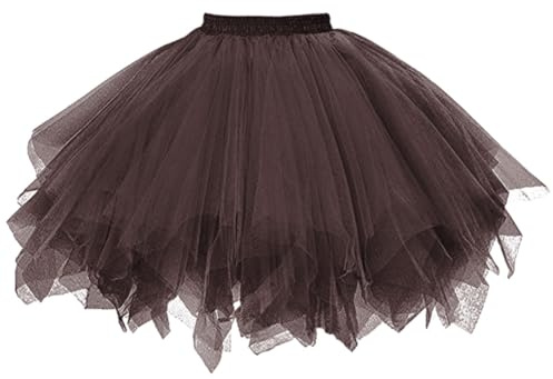BSBUY Damen Tutu Klassisch Rock Ballett Tüllrock Petticoat Unterrock Ballett Röcke Mädchen Tütü-Rock Tüllrock mit Bogen 70er Ballet Elastisch Tanzrock Tanzkleid Ballkleid Party Kostüme Tanzen Kaffee