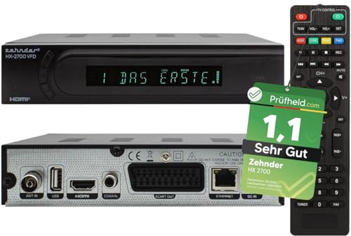 [ Test SEHR GUT, Note 1.1 *] Zehnder HD 2700 VFD HYBRID DVBC Kabel-Receiver & DVBT2 Receiver mit Aufnahmefunktion, DVB-C Reciver & Reciever für DVB-T, DVBT & DVB-T2, Kabelreceiver & DVB T Receiver
