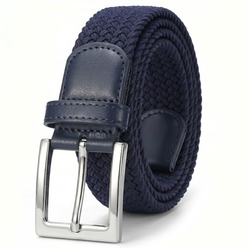 JasGood Geflochtener Elastischer Gürtel für Damen Herren, Unisex Stoffgürtel Stretchgürtel Dehnbarer Gürtel für Jeans Hosen, Blau, 115cm