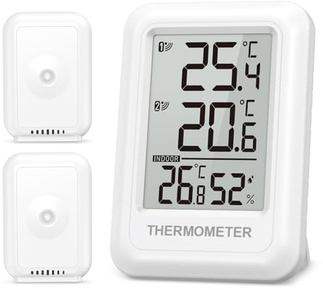 Brifit Thermometer Innen Außen mit 2 Sensoren, Temperatur und Luftfeuchtigkeitsmesser mit 100M/328FT Übertragungsreichweite, MAX/MIN Zeigen, ℃/℉ Schalter, Thermometer für Zuhause, Büro
