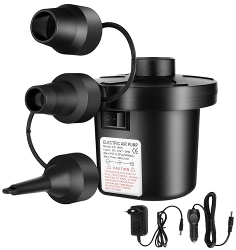 Auauraintt Elektrische Luftpumpe, Luftpumpe für Luftmatratze | 2 in 1 Inflate und Deflate Elektrische Pump mit 3 Luftdüse für Aufblasbare Matratze, Boot, Luftmatratze Pool, Schwimmring