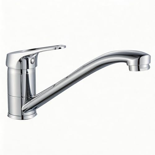 BELZ Küchenarmatur Wasserhahn, 360° Drehbare Einhebelmischer Mischbatterie, mit Keramikkartusche & 60cm Schlauch (Messing Chrom)