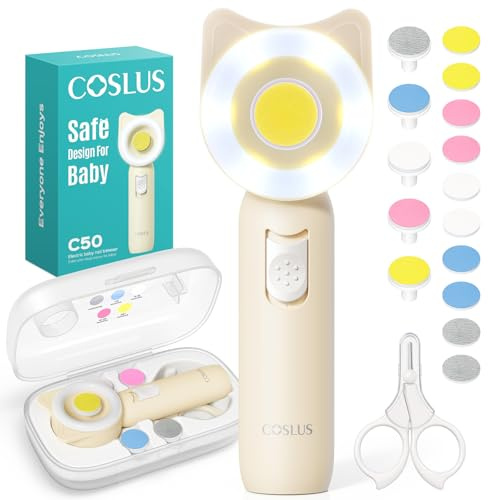 COSLUS C50 Baby Nail Trimmer Electric: Baby Nail File mit 360° LED-Licht, Electric Nail File Baby 16-in-1 Nagelpflegeset für Schlafen Neugeborene Baby Maniküre und Pediküre, für Hause und Reisen