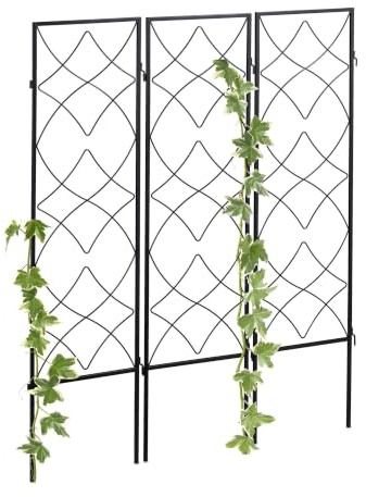 Relaxdays Rankgitter Metall, 3er Set, zum Stecken, Rankhilfe für Kletterpflanzen, 122 x 31 cm, Spalier Garten, schwarz