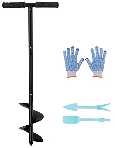 Aedcbaide Garten Handerdbohrer Set, Ø 150 mm Erdlochbohrer mit rutschfestem Griff Pfahllochbohrer Spiralbohrer Rapid Planter Erdbohrer Zaunpfahlbohrer mit Werkzeug zum Pflanzen von Bäumen