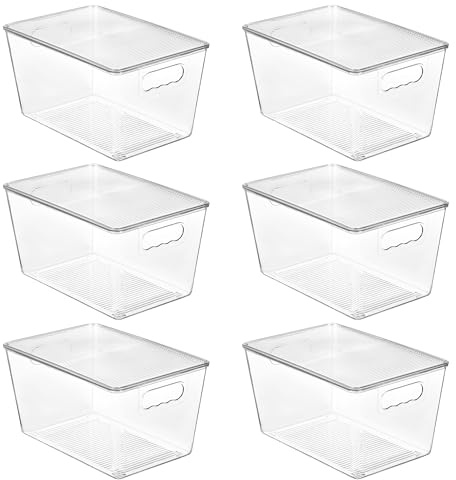 Vtopmart 6 Stück Aufbewahrungsboxen mit Deckel, Ordnungsboxen Stapelboxen-L | 6.5L, Transparent Organizer Box für Küche, Bad, Schrank, Kühlschrank, Aufbewahrung verschiedener Alltagsgegenstände wie Snack
