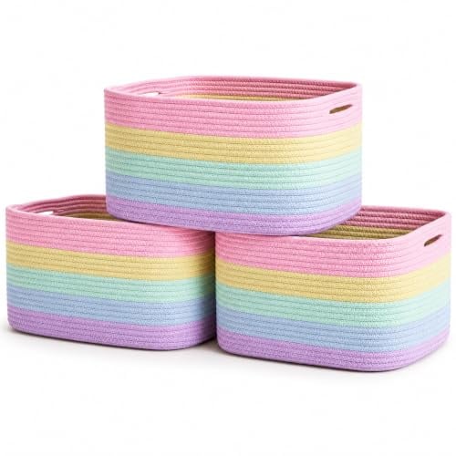OrganiHaus Aufbewahrungskorb Rechteckig Geflochten, Körbe Aufbewahrung Wohnzimmer, Kinderzimmer, Badezimmer, Deko Korb, Faltbar mit Griffen für Decken & Spielzeug – Regenbogen, 37x25x22,5 cm