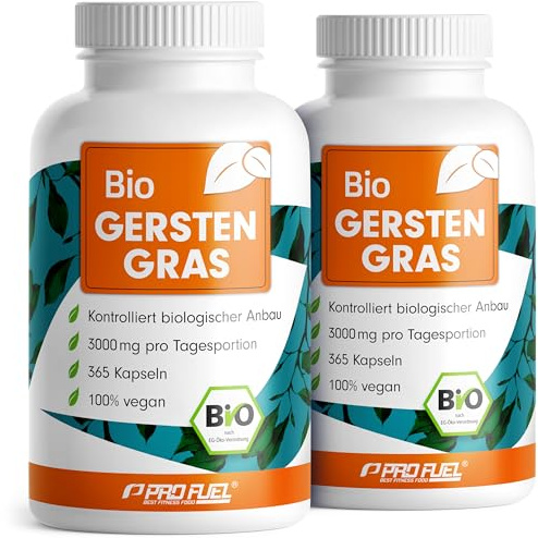 Bio Gerstengras Kapseln 730x - mit 3000 mg hochwertigem Gerstengras-Pulver aus kontrolliert biologischem Anbau - laborgeprüft mit Zertifikat - Vorratspackung für 121 Tage - 2x365 Kapseln