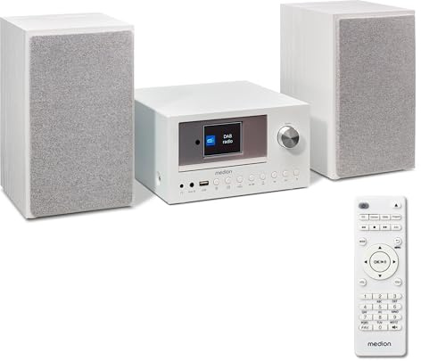 MEDION P85003 Micro Audio System Kompaktanlage (Internetradio, DAB+, PLL UKW Radio, Bluetooth, USB Anschluss, AUX, 2x150 W) weiß