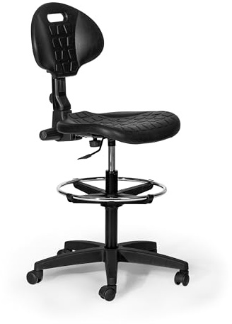 Topsit IND102 Arbeitsstuhl aus Polyurethan, ergonomischer Bürohocker, Werkstattstuhl, höhenverstellbar und mit Verstellbarer Rückenlehne, leicht zu reinigen, Stabiler Stuhl mit verstellbarem Fußring.