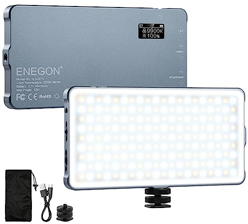 ENEGON 4000mAh wiederaufladbare montierbare zweifarbige LED-Videoleuchte mit Mini-Panel für professionelle DSLR-Kameras/Foto-Video-Beleuchtung. Passend für iPhone, Sony, Canon, Nikon, Fuji, Panasonic