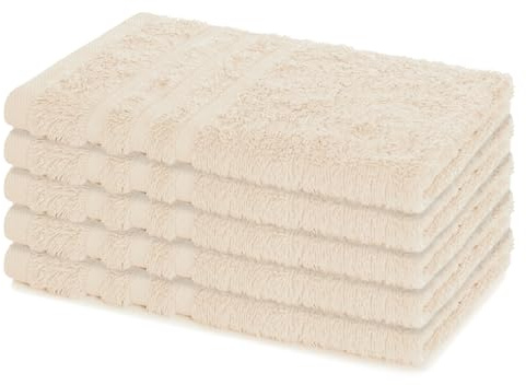 Lavea® 5er Set Gästehandtücher Set, Gästetücher 30x50 cm, Frottee Gästetuch aus 100% Baumwolle, Handtücher Set, weich und saugstark, Serie Elena, 60 °C waschbar, Handtuch, Creme