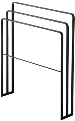 Yamazaki Tower Handtuchständer mit 3 Stangen, schwarz | Stahl, Auch für Badematte, Handtücher seitlich einhängen, für kleine Räume, 14 x 70 x 81 cm, Japanisches Design