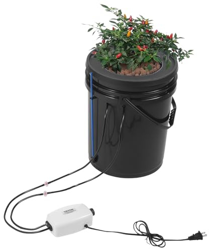 VEVOR DWC Hydroponisches Anzuchtsystem, Hydroponik Anbausystem mit Top-Drip-Kit, Tiefwasserkultur 1x 20-L-Eimer, mit Luftpumpe, Luftsteinen und Wasserstandsanzeige für Blattgemüse