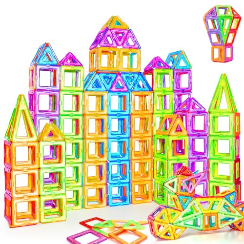 Crenova Magnetische Bausteine 60 Tile, Magnetspiel STEM Magnetbausteine, Montessori Spielzeug ab 3 Jahre, Magnete Kinder Geschenk Spielzeug ab 3 4 5 6 7 8Jahren für Jungen und Mädchen