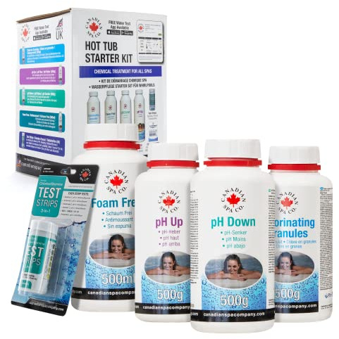CANADIAN SPA CO. Whirlpool Reinigungsset 5-teilig mit Chlorgranulat, pH-Heber & pH-Senker, Schaum Entferner und 3-in-1 Teststreifen, Pool Zubehör Reinigung für sauberes Wasser