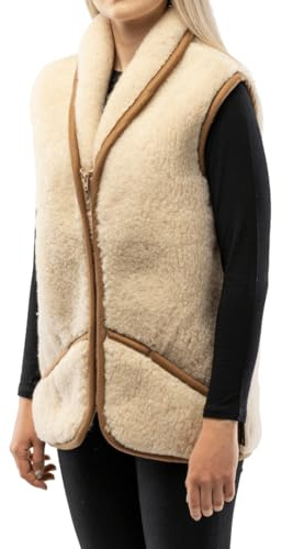 Perfect Wool - Weste Wolle - Merino Weste Damen und Herren - Warm und Weich - für Herbst und Winter, mit Kragen, Reißverschluss und Taschen - Beige