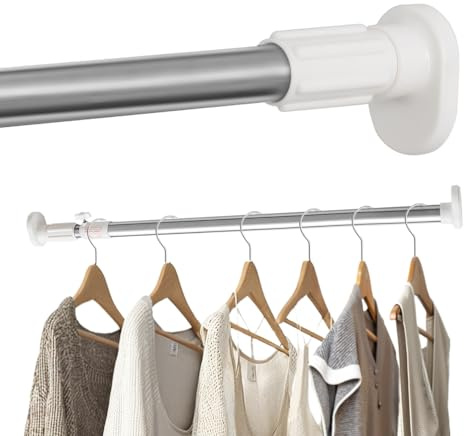 Hershii Kleiderstange für Kleiderschrank Fenster-Duschvorhang-Spannstange ohne Bohren,Rostfreier Stahl Teleskopstange,Ausziehbar Schrankstange Rohrdurchmesser 25,4/22,2 mm 40-60cm,Elfenbein