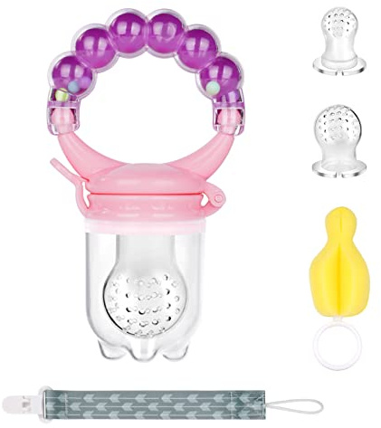 Vicloon Fruchtsauger Baby,Fruchtsauger Set mit Schnullerkette, Schwammbürste,3 Silikon Sauger Ersatz,BPA-freie Zahnungshilfe, fruchtsauger baby ab 3 monate für Obst, Gemüse, Brei und Beikost