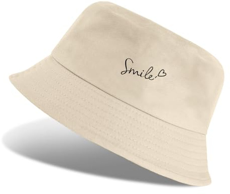 Tuopuda Fischerhut Damen Bucket Hats Baumwolle Faltbarer Anglerhut mit Breiter Krempe, Beidseitigen UV-Schutz Sonnenhüte Unisex Sommer Hüte Reisezubehör für Frauen und Herren, Beige-04