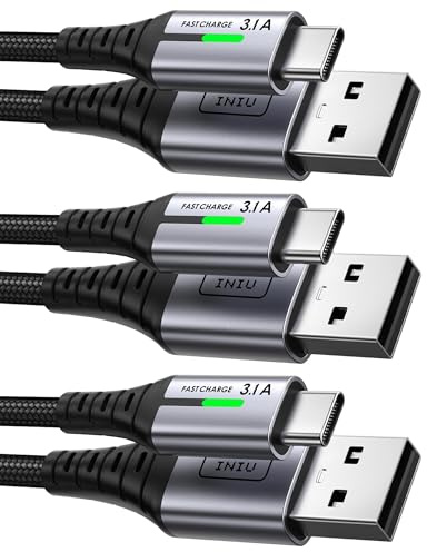 INIU USB C Kabel, [3 Stück 2m+2m+0,5m] 3.1A Ladekabel USB C Nylon Geflochten Schnellladekabel, USB auf USB C Kabel für Samsung S24 S23 Ultra iPhone 16 15 14 Pro Max Pixel 7 iPad Pro MacBook Air usw