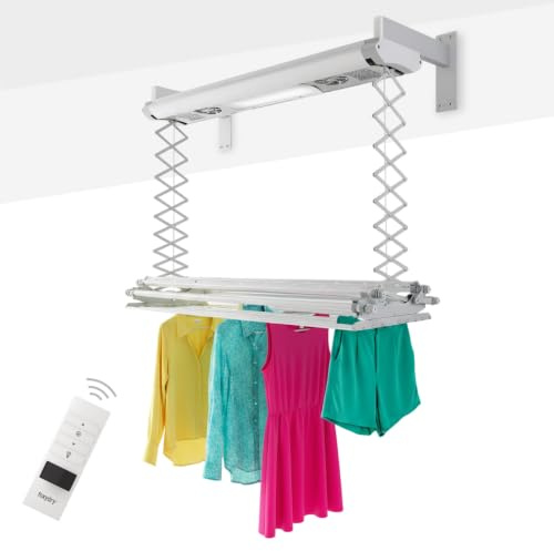 Foxydry Air, elektrischer, Ferngesteuerter, wandwäschetrockner, 122 cm | platzsparend, aus aluminium, motorisiert, ausziehbar, geeignet für bettwäsche, trägt 35 kg, grau