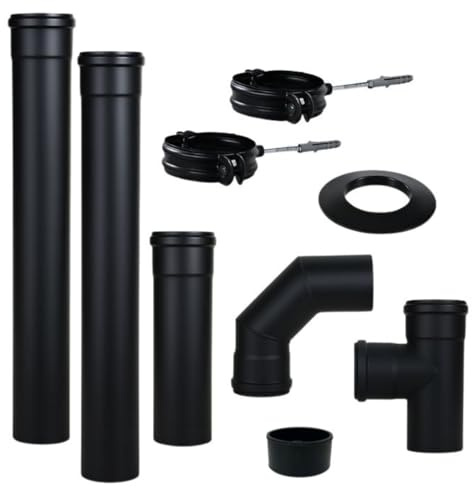 Rauchabzugsset San Marco für Pelletofen, erhöhte Sicherheit, modern, Durchmesser 80 mm, schwarz lackierter Stahl