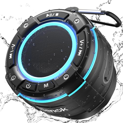 RIENOK Bluetooth Lautsprecher Duschradio FM Radio 12 Std. IPX7 Shower Speaker Bluetooth Duschlautsprecher mit Saugnapf Mini Musikbox Sauna Badezimmer Pool Geschenke für Mädchen Kinder Teenager Junge
