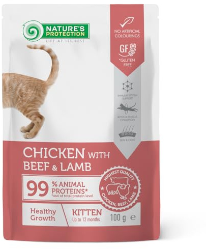 Nature’s Protection Nassfutter für Erwachsene Katzen - Getreidefreies Katzennassfutter mit Huhn, Lachs & Thunfisch - Hypoallergenes Katzenfutter für Gewichtskontrolle, Verdauung & Fell (22 x 100g)