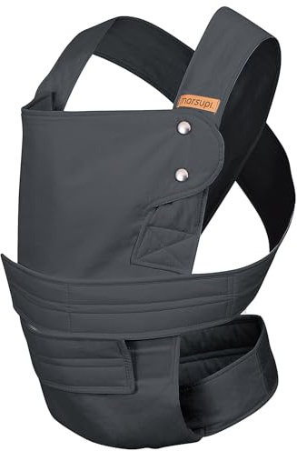 marsupi Babytrage für Neugeborene ab Geburt bis 15kg - kompakte Babytrage mit stabilem Klettsystem - aus luftigem Baumwoll-Leinen-Gewebe, Grey (S/M)