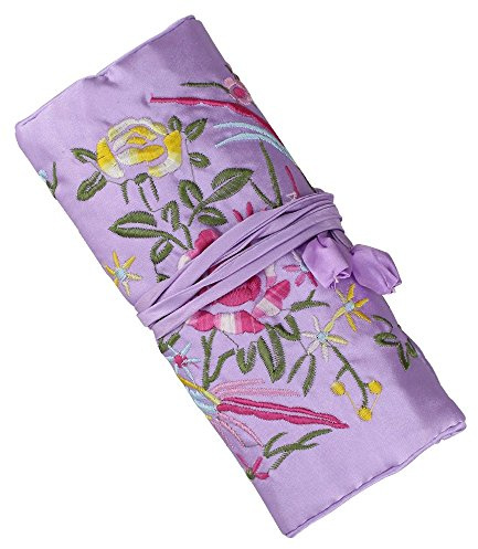 Lidwot Mehrzweck-Seiden-Schmuck-Organizer-Rolle – Vintage-Stickerei-Etui für Reisen/Alltag/Veranstaltungen, faltbare Reißverschlusstasche für Ringe und Halsketten, luxuriöses, kompaktes Geschenk.